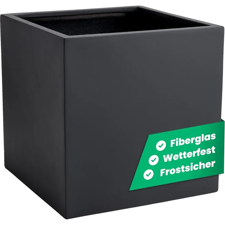 VIVANNO Pflanzkübel Fiberglas BLOCK Würfel - Anthrazit Matt (1 St), 30x30x30 cm