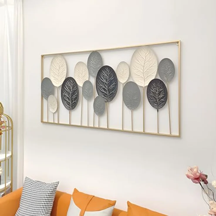 3D Wandbild "Blätter" aus Metall in schwarz / weiß, 136x70 cm, Wanddeko, Wandschmuck – Bild 4