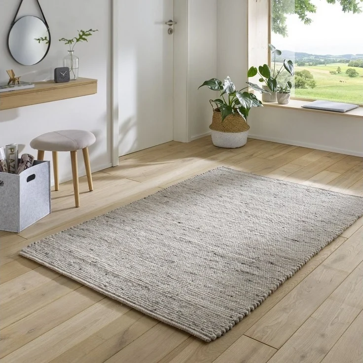 TaraCarpet Wollteppich TaraCarpet Handwebteppich Helsinki, rechteckig, Höhe: 10 mm, gewalkter Wohnzimmer-Teppich Schurwolle Schlafzimmer Esszimmer 060x120 – Bild 1