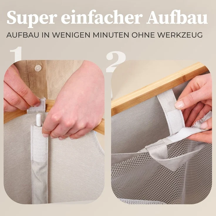 HENNEZ Wäschekorb Bambus mit Deckel 2 Fächer, 140L Wäschesack - Wäschesortierer Wäschebox Wäschetonne Wäschesammler – Bild 7