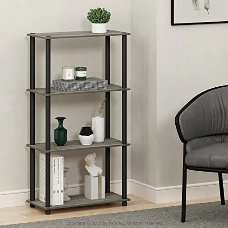 Furinno Turn-N-Tube 4-Stufe Mehrzweck-Regal, French Oak Grey/Black, 59. 9 (Breite) x 109. 9 (Höhe) x 29. 7 (Tiefe) cm – Bild 3