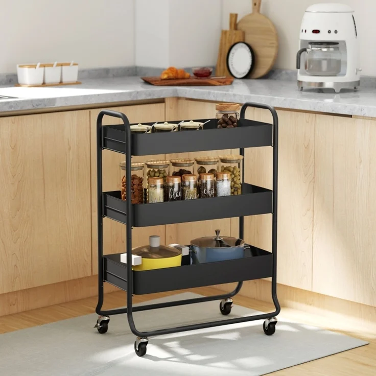 Küchenwagen, 3 Körbe, 4 Rollen, Metall, Schwarz--Schwarz--64.5x34x87cm--YOUDENOVA – Bild 2