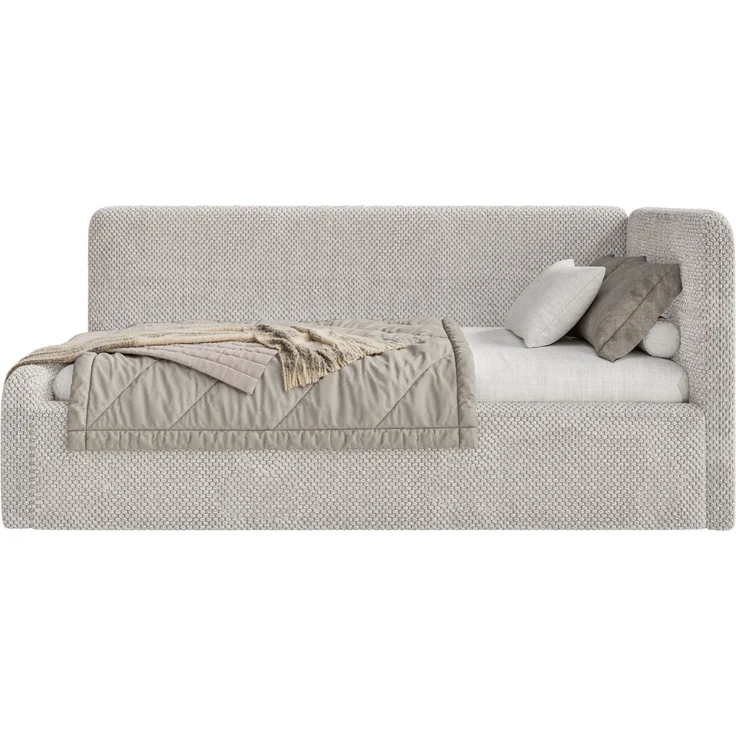 Selsey 'Fanko' Jugendbett 90x200 cm mit Rausfallschutz, Matratze, Kopfteil rechts, Plüsch, Greige – Bild 6