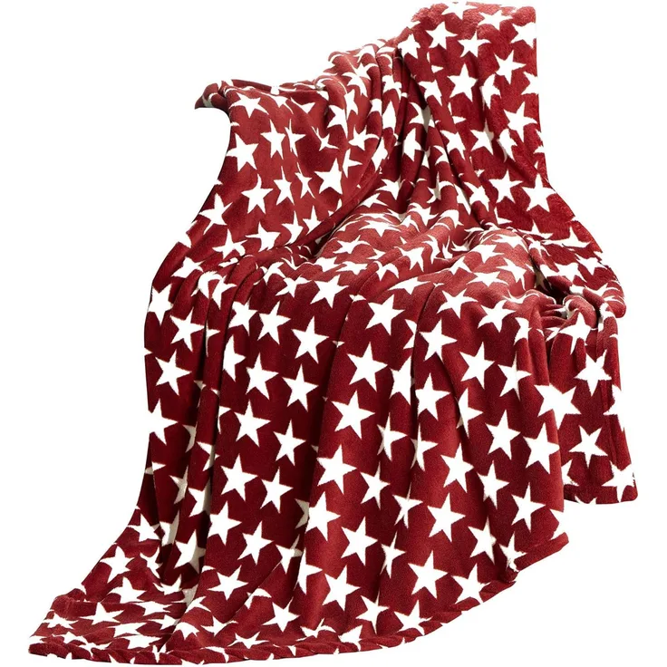 CelinaTex Flauschige Kuscheldecke 150x200 cm Bordeaux Decke Sofa Couch Wohndecke weich Stars Mikrofaser Fleece Oeko-TEX Moonlight