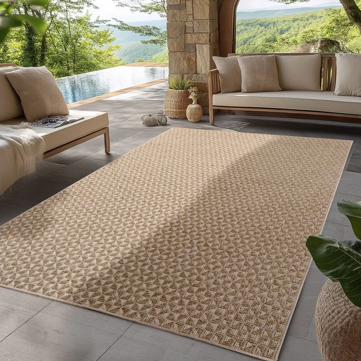 SIMPEX24 Outdoorteppich Boho Design, Rechteckig, Höhe: 5 mm, Outdoor Teppich Wetterfest Modern Wohnzimmer Küchen Terrasse Balkon – Bild 1