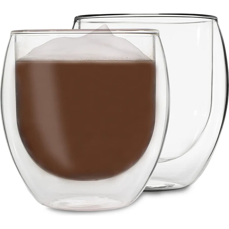 DUOS Jumbo doppelwandiges Glas | Thermoglas | 2 x 310 ml & 410 ml | Trinkglas | Espressoglas, Teeglas, Shotglas | für heiße und kalte Getränke | Borosilikatglas| hitze- und kältebeständig | handgemacht | spülmaschinenfest | Schwebe-Effekt Transparent – Bild 6