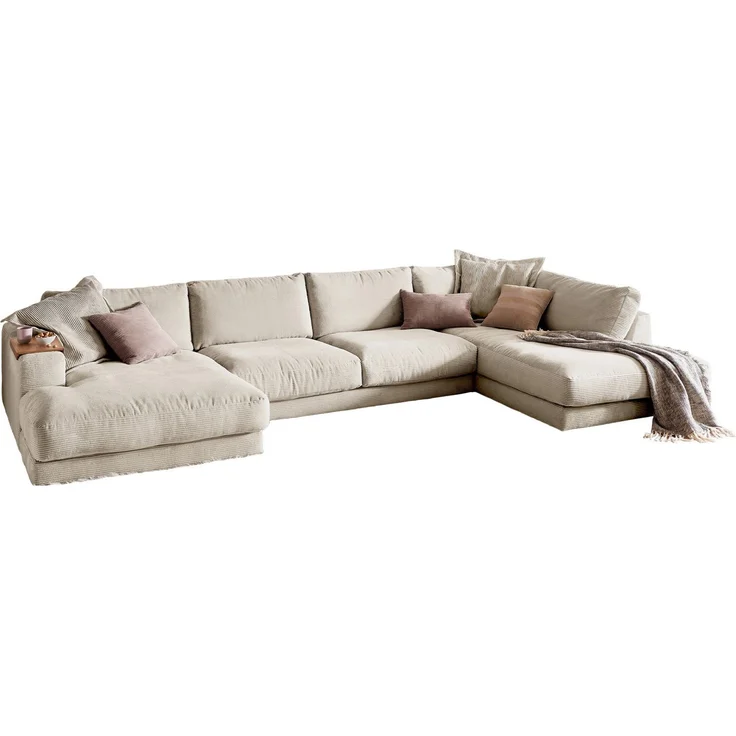 KAWOLA Sofa MADELINE Wohnlandschaft U-Form Cord cremeweiß Longchair links 86 x 224 x 425 cm – Bild 3