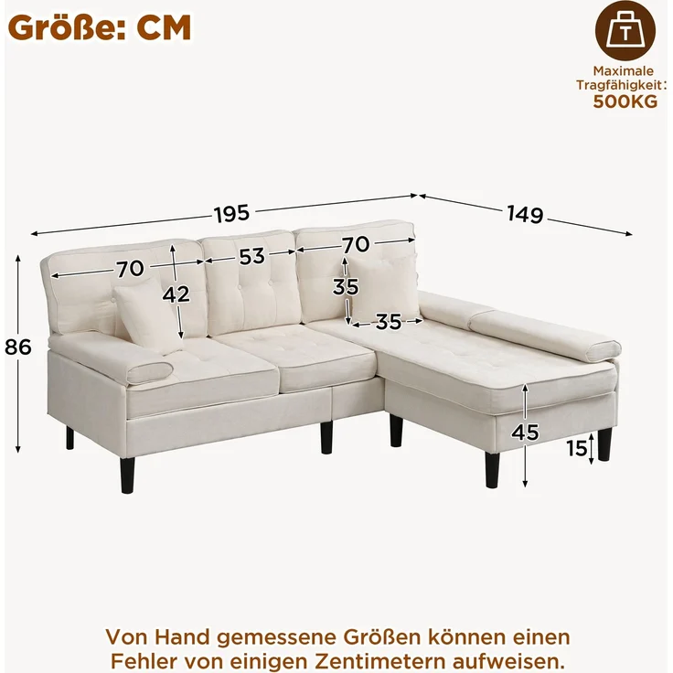 DESVIAE Sofa Hellbeige aus Chenille – 195x86x149 cm – Fußbank, Schlaffunktion – Bild 10