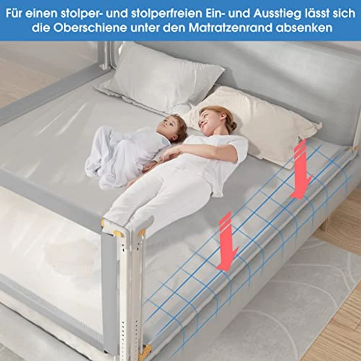 YIKANWEN Bettgitter, 140cm Bettschutzgitter ​für Kinder ab 0-10 Jahren, einziehbare Kinderbettgitter Babybettgitter,passend für Kinderbetten, Elternbetten, Alle Massivholzbetten（Nur 1 Stück） – Bild 2