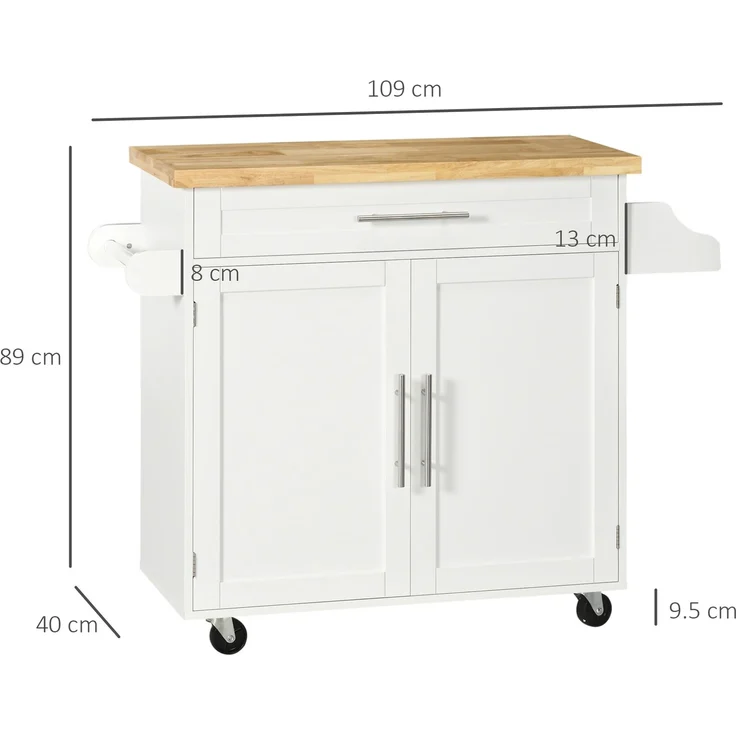 Küchenwagen aus MDF mit Arbeitsplatte, Gewürzregal und Rollen – 109 x 40 x 89 cm – Bild 3