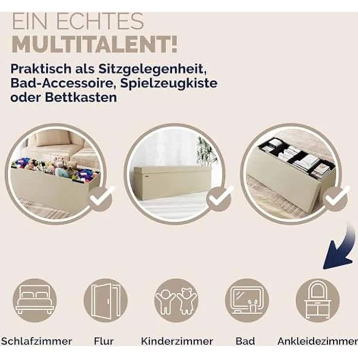 CASARIA® Faltbare Sitztruhe mit Stauraum Leinenoptik Beige XL – Bild 7