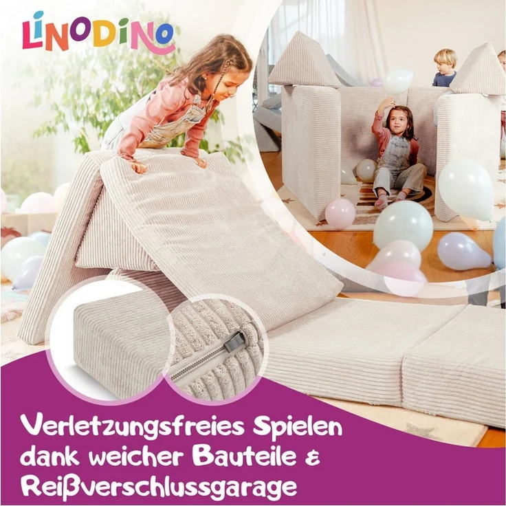 Linodino® Spielsofa Cord | Kindersofa aus Schaumstoff Bausteine - Spielsofa für Kinder & Kuschelecke im Kinderzimmer I Elfenzauber Beige – Bild 3