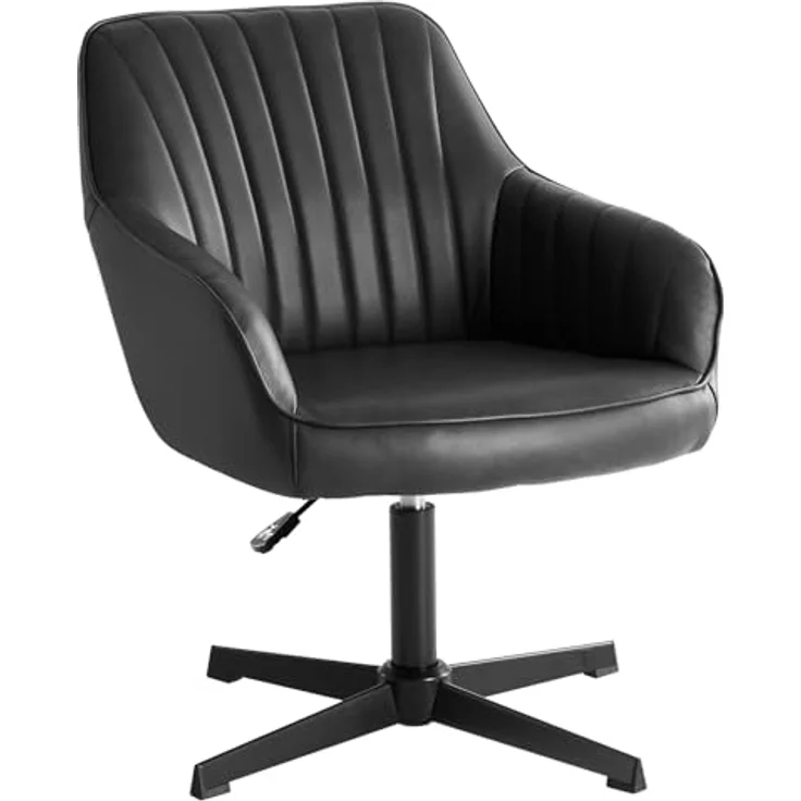 Sweetcrispy Esszimmerstühle, Küchenstuhl Drehbar & Höhenverstellbar - Leder Sessel Esstisch mit Armlehne, 360° Drehstuhl Esszimmer in Schwarz, 1 Stück – Bild 2