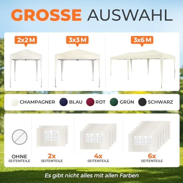 Kronenburg Faltpavillon wasserdicht Pavillon, Gartenzelt, 3x6 m - mit UV Schutz 50+, Champagner – Bild 9