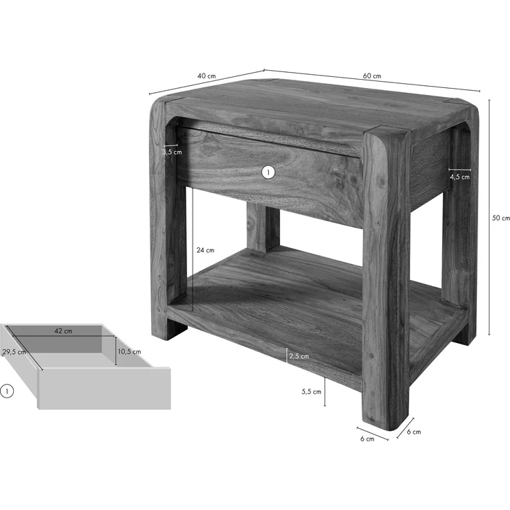Nachttisch Sheesham 60x40x50 braun geölt BUENO #005 – Bild 8