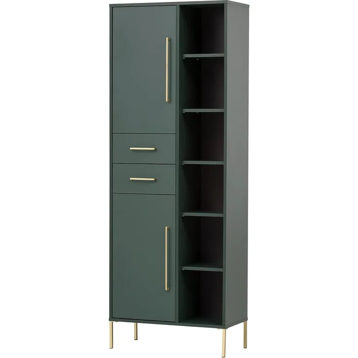 Schildmeyer Kent Hochschrank, Holzwerkstoff, Waldgrün/Gold, Offenes Fach