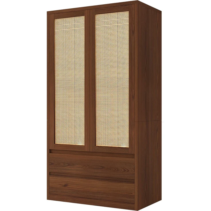 Kleiderschrank 90 x 50 x 170 cm aus Holz und MDF mit Rattan-Design und 2 Schubladen – Bild 6