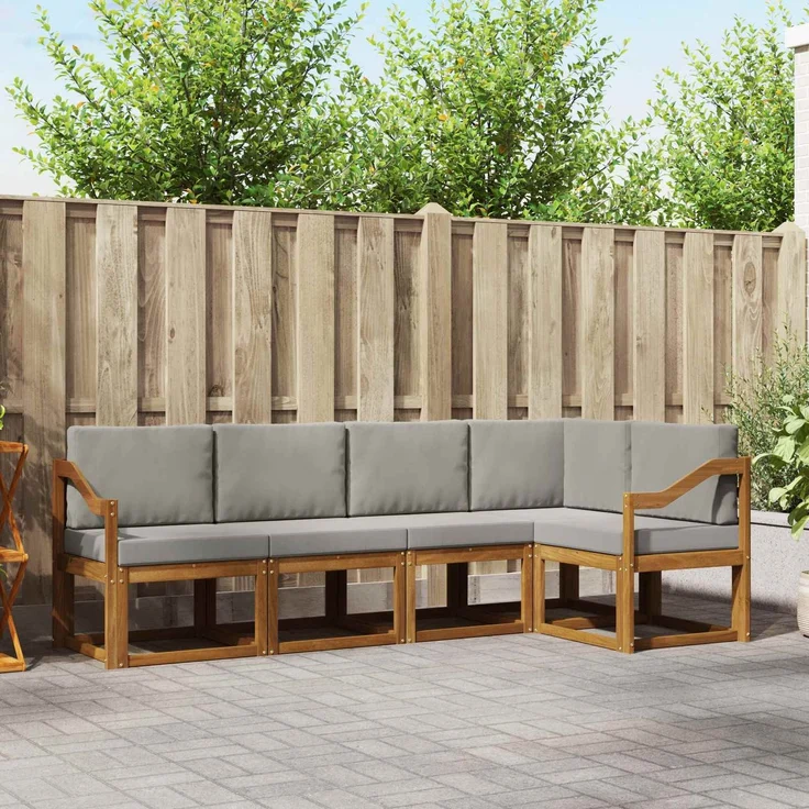 vidaXL Outdoor-Sofagarnitur 5 stk. 5-Sitzer Natur und Hellgrau 3366409 – Bild 1