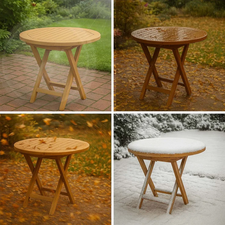 CLP Teakholz Beistelltisch, klappbarer Gartentisch Maharao, Tisch rund, wetterfest,teak – Bild 5