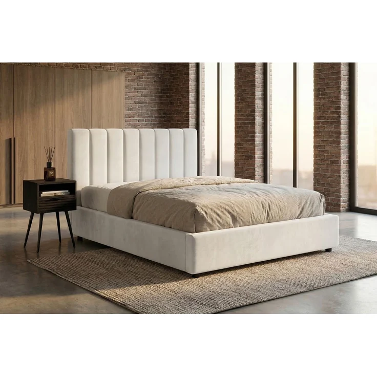 KAWOLA Bett CATTURA Polsterbett Velvet creme 140x200cm mit Lattenrost – Bild 1