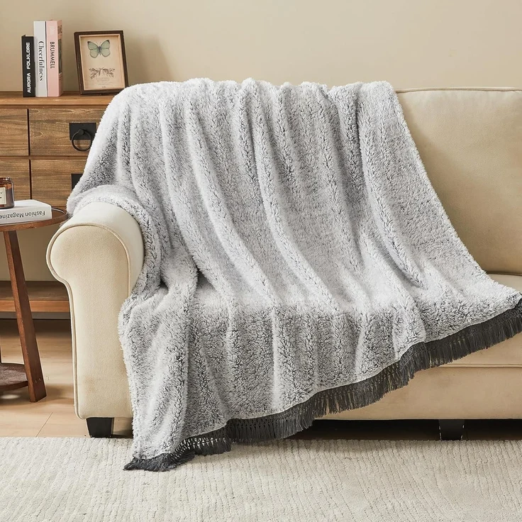 Decke Sherpa Sofadecke Quasten 150 x 200cm 03-grau With Tassel – Bild 4