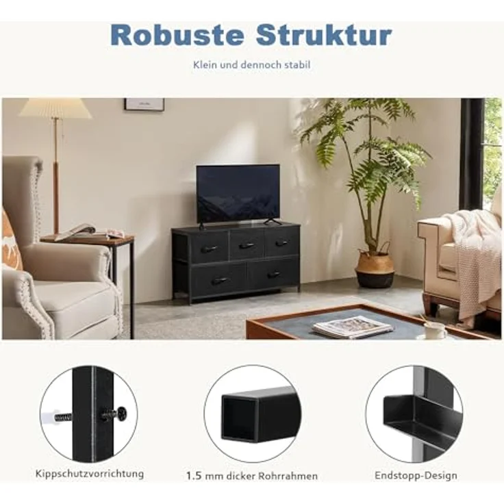 DUMOS Antonia Kommode für Schlafzimmer mit 5 Stoffschubladen, kleine Kommode Organizer Einheiten für Kleidung, Schrank, Kinderzimmer, Aufbewahrungsturm mit Schrank, Metallrahmen, Holzplatte, leichte – Bild 6