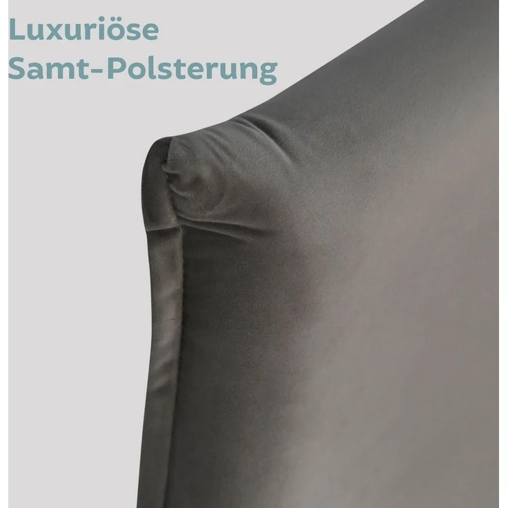 Home Collective Polsterbett 140x200 und 160x200 cm mit Lattenrost und weichem Bezug, Bettgestell (Doppelbett mit gepolstertem Kopfteil, robustes Gestell, hoher Liegekomfort), 140x200 cm, Grau, Samtbezug – Bild 2
