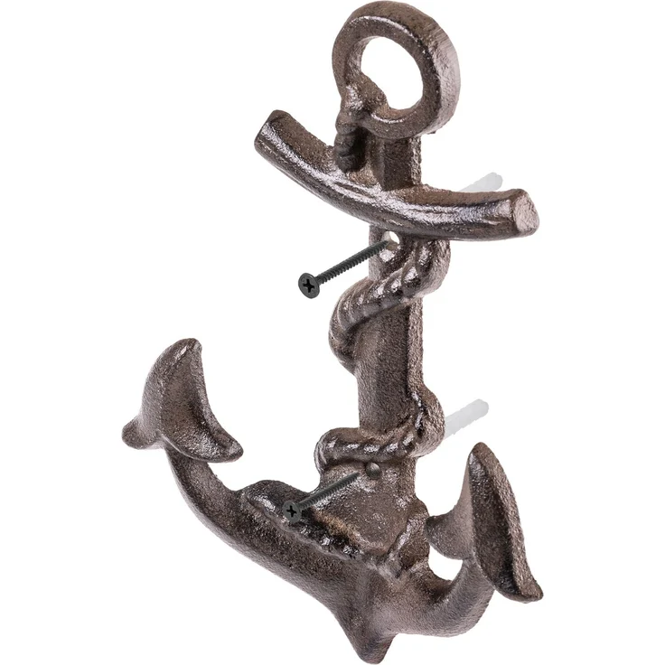 KADAX Anker Wandhaken aus Gusseisen 13,5 x 20 cm, maritime Wandgarderobe mit 2 Haken, Kleiderhaken für Badezimmer, Wanddekoration mit Garderobenhaken (Braun) – Bild 9