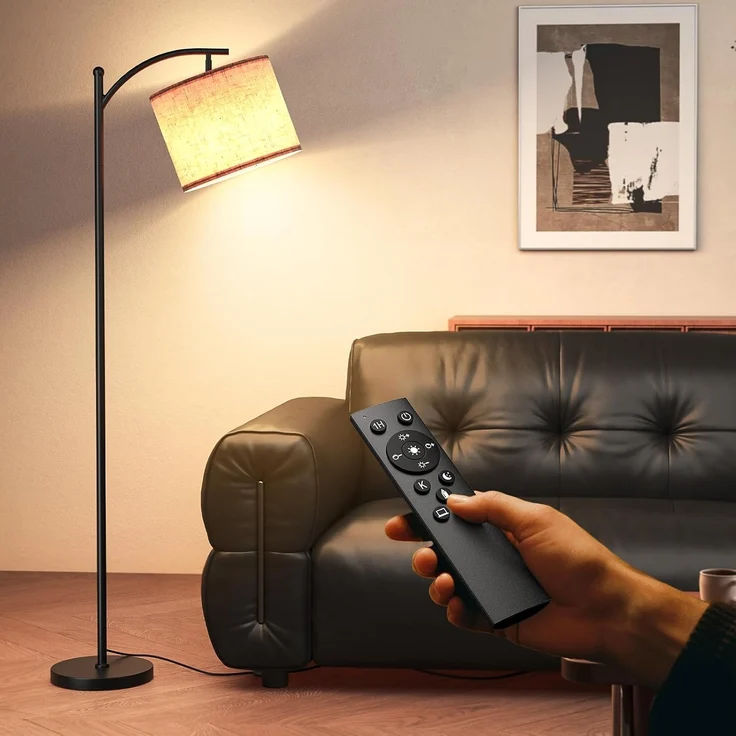 YICAIZI Stehlampe Wohnzimmer Dimmbar, Modern Standleuchte mit 3 Farbtemperaturen, Beigen Leinen-Lampenschirm, 12W Glühbirne inklusive, Fernbedienung und Fußschalter (Beige) – Bild 9