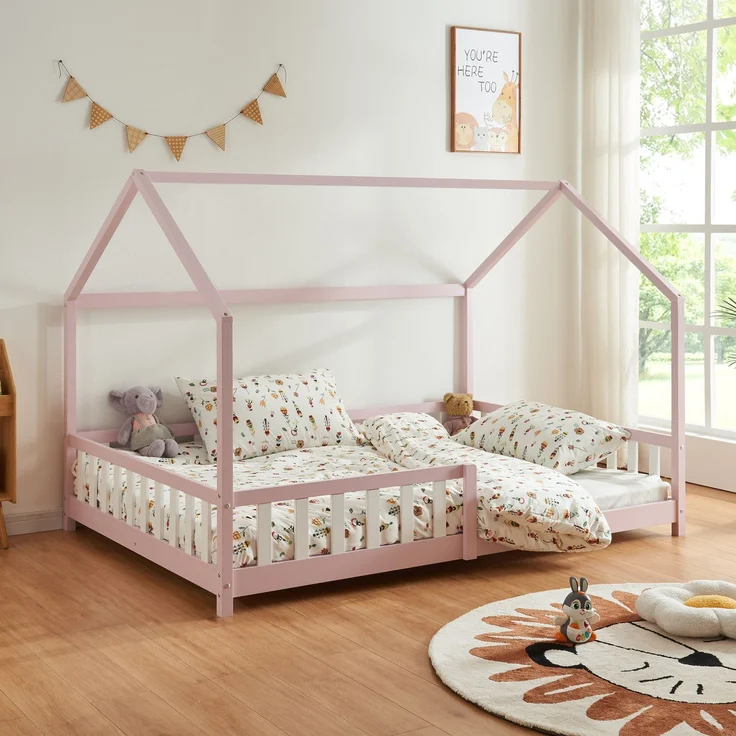 Hausbett Hesel mit Rausfallschutz 120x200cm Rosa [en. casa] – Bild 1