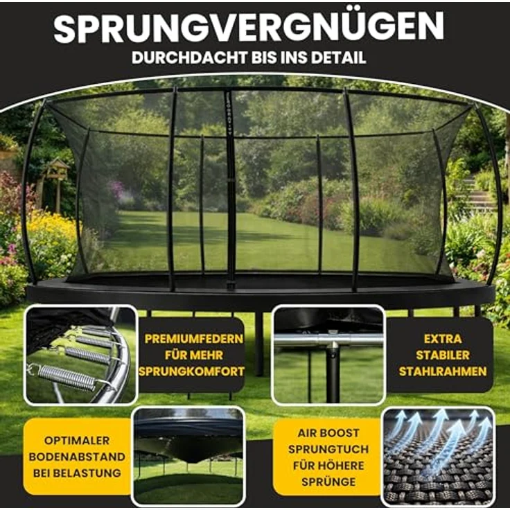 Zero Gravity Gartentrampolin Oval 305x213/366x244/457x366 cm, inkl. Leiter, TÜV GS, smarter & schneller Netzabbau für Outdoor-Nutzung – Bild 5