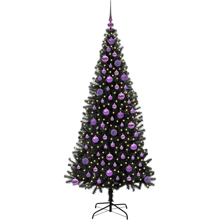 vidaXL Weihnachtsbaum mit LED-Beleuchtung Schwarz 180 cm PVC und Stahl 3396484 – Bild 3