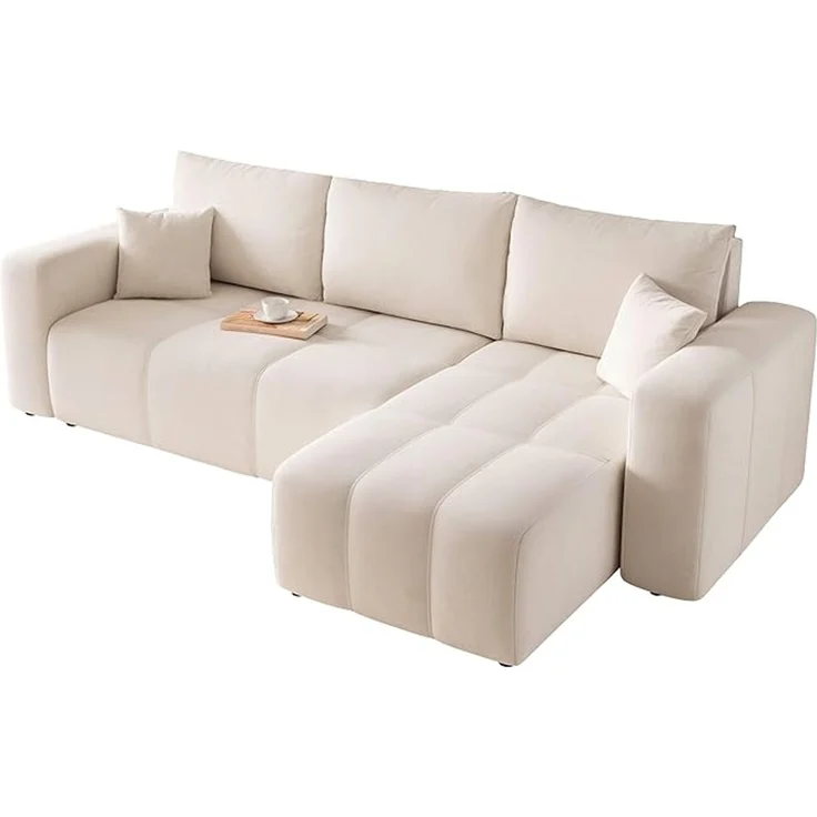 Ecksofa mit Schlaffunktion und Bettkasten, 248 x 145 cm, hell – Bild 1