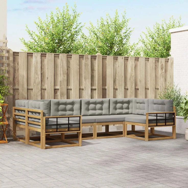 vidaXL Outdoor-Sofagarnitur 6 stk. 6-Sitzer Weiß und Hellgrau 3386945 – Bild 1