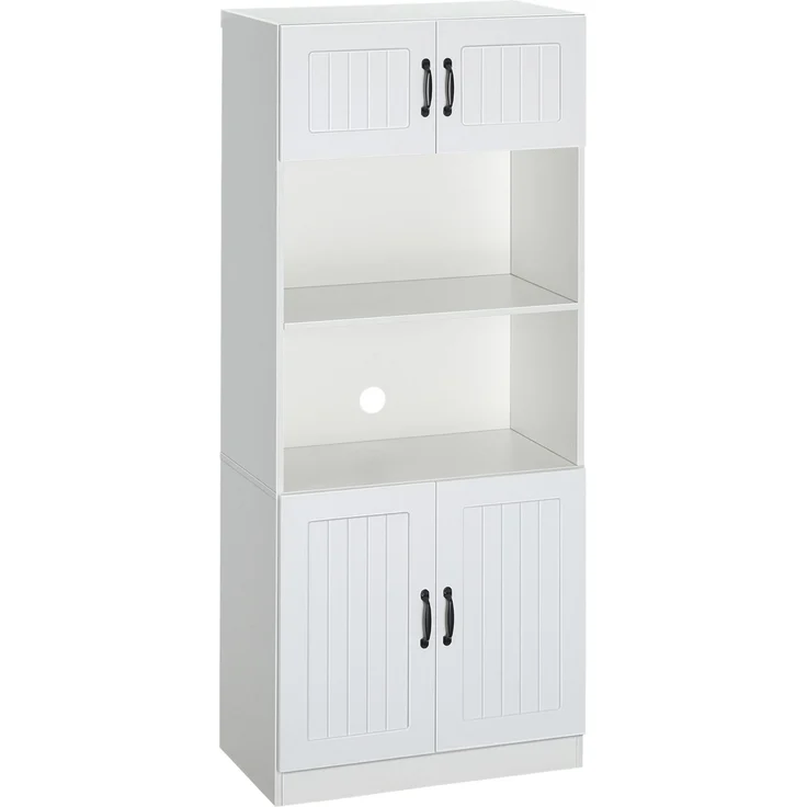 Küchenschrank Küchenbuffet Hochschrank mit 2 Regalen und 2 Schränken mit verstellbaren Regalböden Mikrowellenregal Anti-Kipp-Gurt--Weiß--70x40x170cm--YOUDENOVA – Bild 1