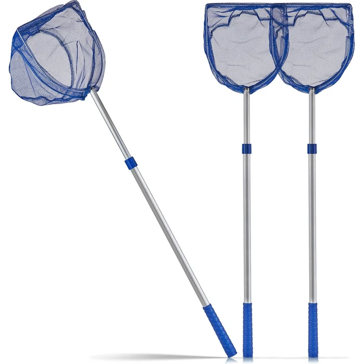 BigDean 3x Kescher für Kinder - Teleskop Kinderkescher - 75cm lang - Zum Fangen von Fischen - Für Teich, Wasser & Pool - Angelkescher klein - Kinderspielzeug Teichkescher Nylon-Netz – Bild 1