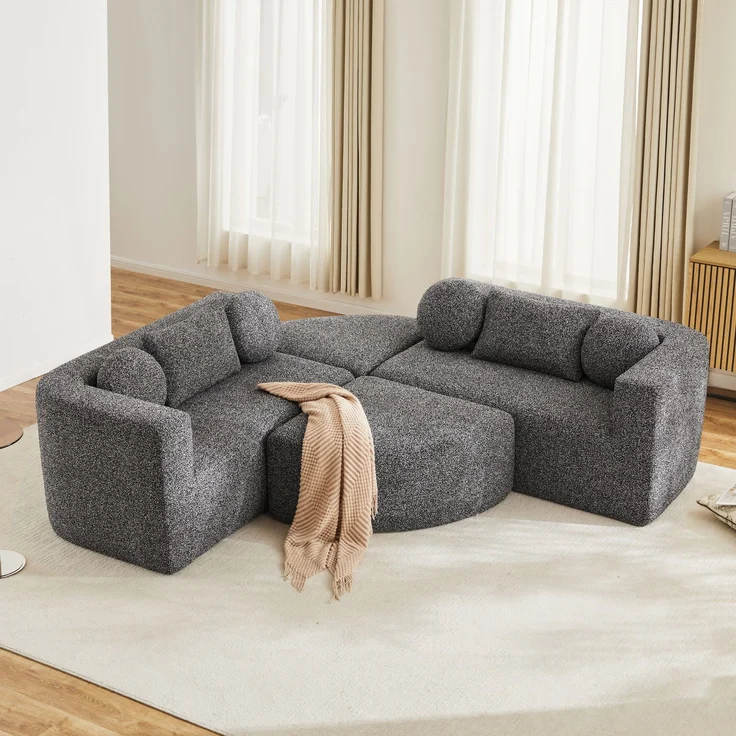 Merax 4-Sitzer Sofas, 292cm Modulare Sofa, Modulare Schlafcouch mit Schlaffunktion, Vollkomprimierte Cloud Couch, Chenille, Ohne Montage, Schwarz – Bild 3