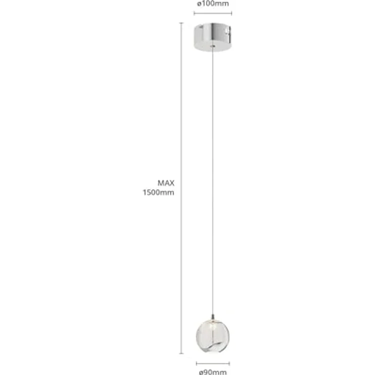 Lucande LED-Pendellampe Hayley, Ø 9 cm, einflammig, chromfarben, Blasenglas, moderne Lichtverteilung – Bild 7