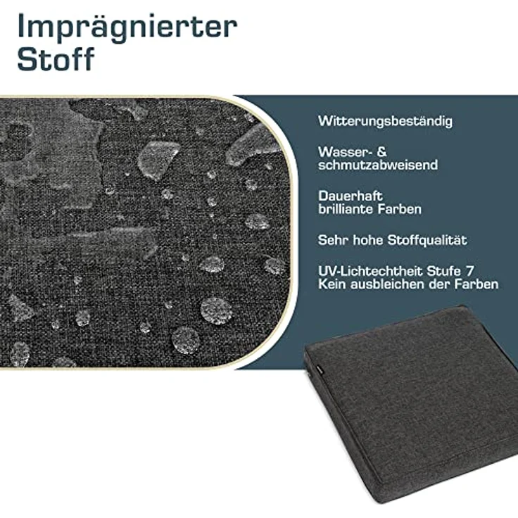 bomoe Outdoor Loungekissen 60x60cm, 8cm dickes Sitzkissen mit waschbarem Bezug, UV-beständig, anthrazit – ideal für Gartenmöbel und Rattan-Lounges – Bild 3