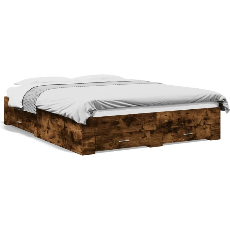 vidaXL Bettgestell mit Schubladen Räuchereiche 140x200cm Holzwerkstoff 3280388 – Bild 2