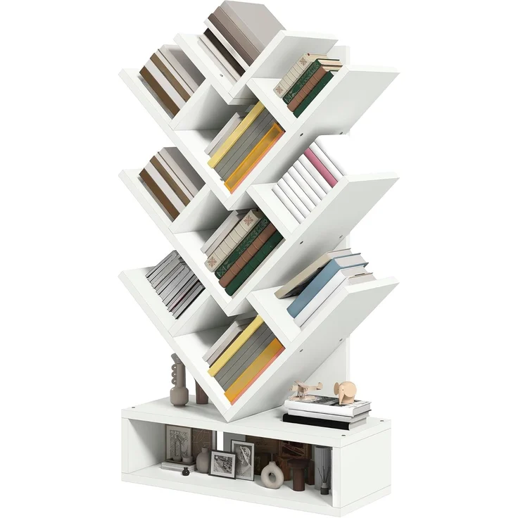 YITAHOME Baum-Bücherregal, Bodenstehendes Standregal, Industrielle Holzregale, Hohe Aufbewahrungsmöglichkeit für Ausstellungsstücke, Lagerregal für Wohnzimmer, Home-Office, Weiß – Bild 7