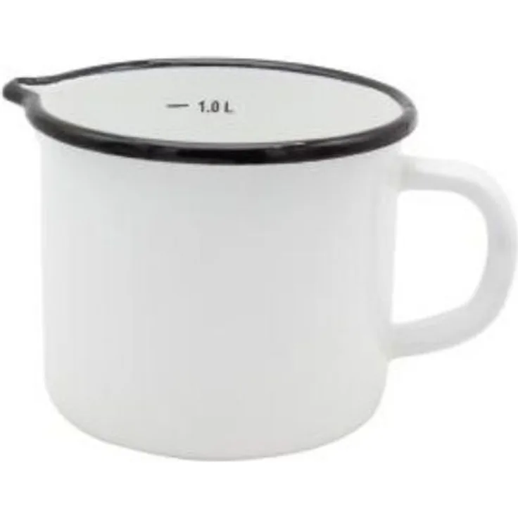 KARL KRÜGER Milchtopf mit Skala und Ausguss 1 Liter Ø12cm emailliert weiß