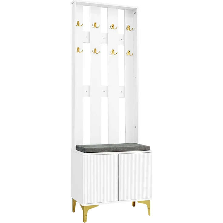 Garderobenset 60,5x35,2x180,5 cm, mit Schuhbank, Kissen, Haken und Push-to-open in Weiß – Bild 8