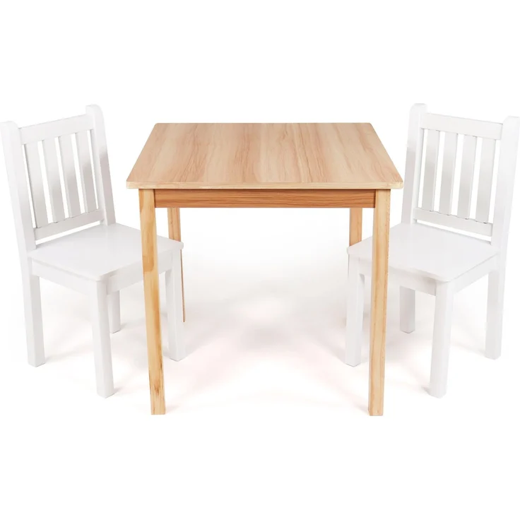 Humble Crew Kindertisch Set aus Holz mit 2 Stühlen, rechteckiger Spieltisch für Kinderzimmer, robuste Kinder Möbel in Naturholz und Weiß zum Spielen