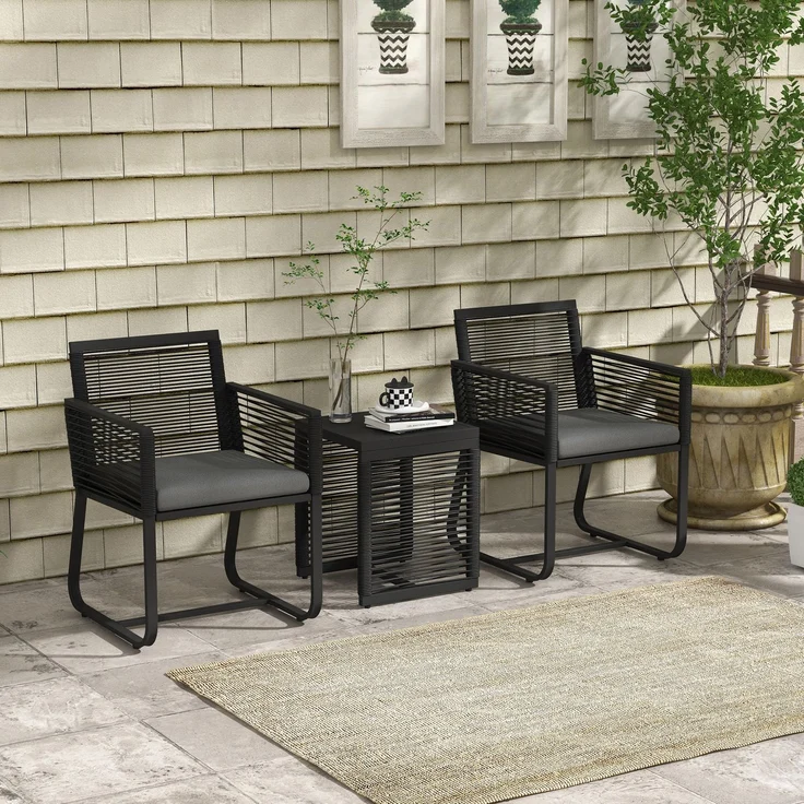 3-teiliges Bistro-Set, Balkon-Set, Terrassen-Set, wetterbeständig, modernes Design, 53 cm x 57 cm x 77 cm, Schwarz + Grau--Schwarz--77x53x57cm--YOUDENOVA – Bild 3
