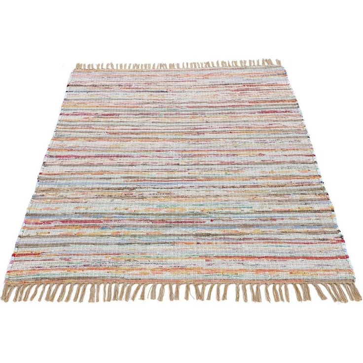 carpetfine 'Kelim Chindi' Teppich, Wendeteppich, rechteckig, Höhe: 6 mm, handgewebt, mit Fransen, Taupe, 120 x 170 cm – Bild 1
