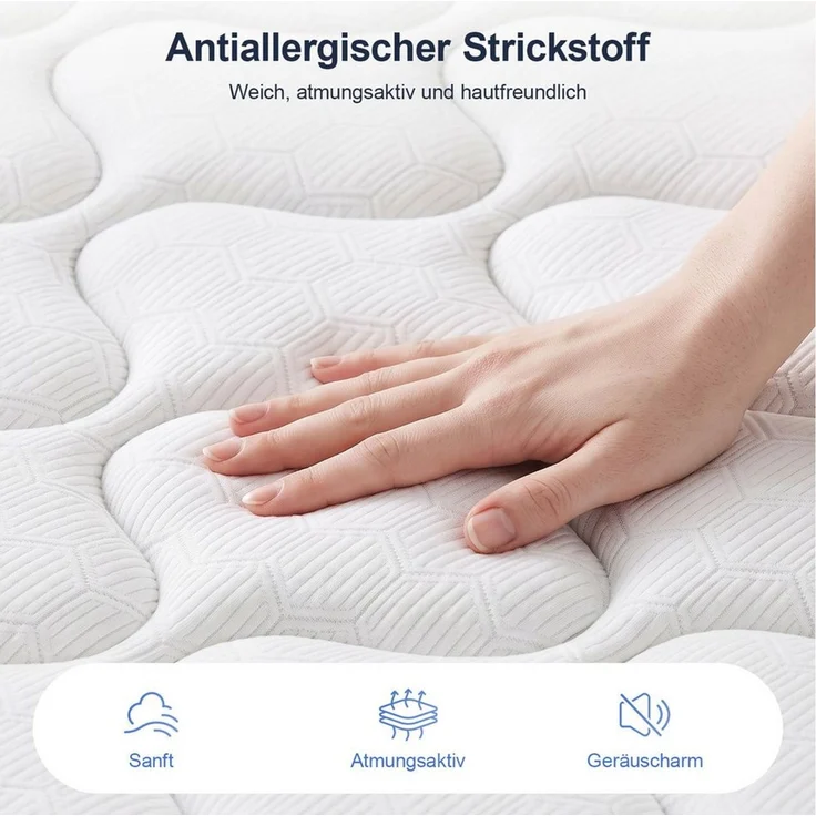 Taschenfederkernmatratze Matratze, 7 Zone Federkernmatratze Matratzen mit verstärkte Kanten, oyajia, 23 cm hoch, (Ergonomisch, atmungsaktiv,Orthopädisch), Matratze für Kinder und Erwachsene – Bild 4