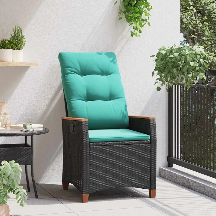 vidaXL Verstellbarer Gartenstuhl Schwarz und Türkis 64 x 57,5 x 112 cm 42026863 – Bild 3