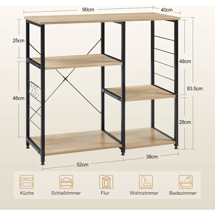 Woltu Küchenregal, 1-tlg, Standregal aus Metall & Holz mit 5 Ablageflächen – Bild 3
