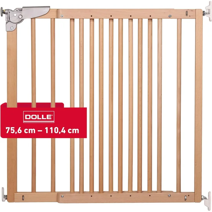DOLLE Türschutzgitter Treppenschutzgitter aus Massivholz Natur. Breite 75,6 – 110,4 cm. Schwenkbares Kindersicherheitsgitter mit Einhand-Sicherheitsverschluss. TÜV/GS geprüft.